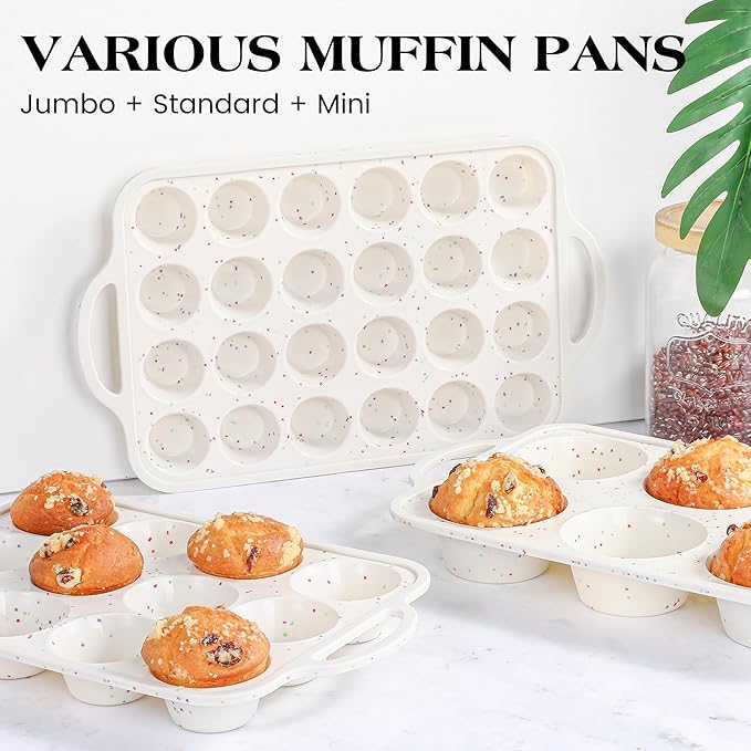 AOTASO 1 Pc Silicone Muffin Pan for Baking with Metal Frame, Nonstick 12 Cup Regular Size Cupcake Pan, Silicone Muffin Tray for Egg Bites (Cream)