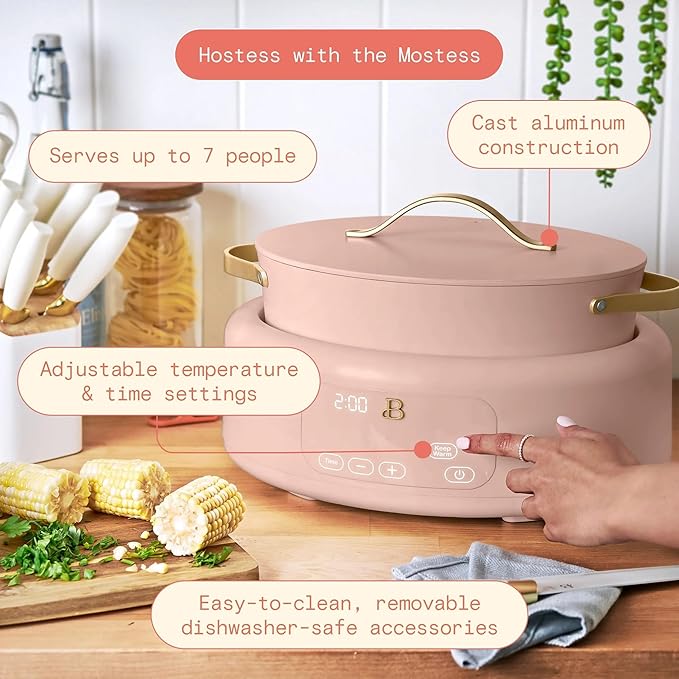 Beautiful 10-in-1, 6-Qt Electric Multi-Cooker | Programmable Touch Display | 7 Presets up to 400 °F | Sear Slow-Cook Steam Rice Warm | Oven-Safe Pot & Lid (Rose)