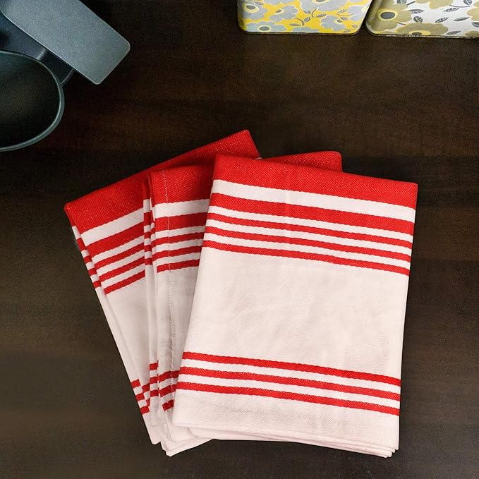 Urban Villa Kitchen Towels 100% Cotton Dish Towels for Kitchen (Set of 6) 20”x30” Dish Cloths Highly Absorbent Kitchen Linen Set with Hanging Loop Perfect for Drying Dishes Cleaning Towels-Red White