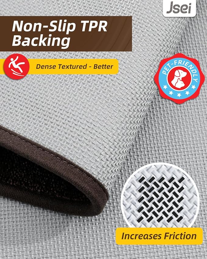 JSEI Kitchen Mats for Floor, Non-Slip Kitchen Rugs, Soft Washable Absorbent Kitchen Mats 2 PCS, Kitchen Runner Rug with TPR Backing, Polyester, 24"x36"+24"x60", Brown