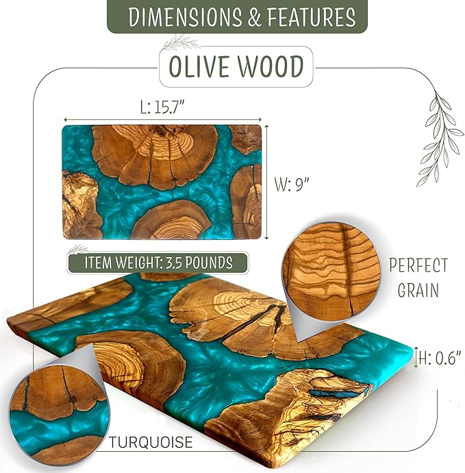 DESIGNIUM Handmade Olive Wood Cheese Board with Resin, Charcuterie Boards & Serving Tray, Wooden Epoxy Serving Board, Chopping and Cutting Board for Meat Vegetable & Fruit, Premium Gift for Kitchen