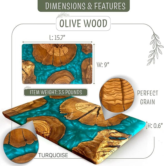 DESIGNIUM Handmade Olive Wood Cheese Board with Resin, Charcuterie Boards & Serving Tray, Wooden Epoxy Serving Board, Chopping and Cutting Board for Meat Vegetable & Fruit, Premium Gift for Kitchen