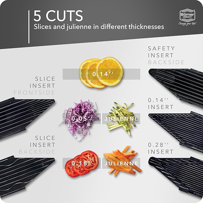 Börner by Reston Lloyd Mandoline Slicer V6 (Professional Set) • Stainless Steel Slicer with V-Blade • Adjustable Kitchen Slicer for Vegetables & Fruits • Various Thicknesses & Grater