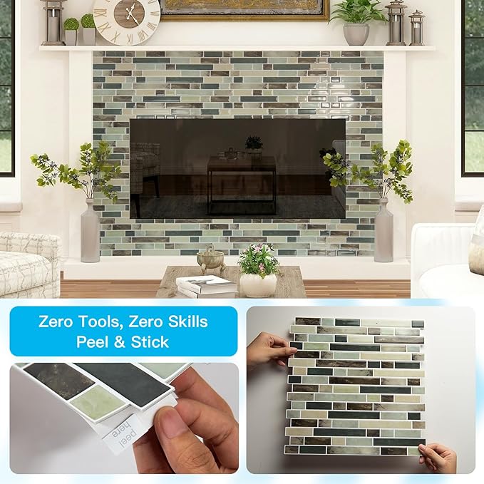 Art3d 10-Sheet Heavy-Duty Peel and Stick Backsplash, Waterproof Wall Tiles Stick on Kitchen Backsplash Living Space, Dark Brown