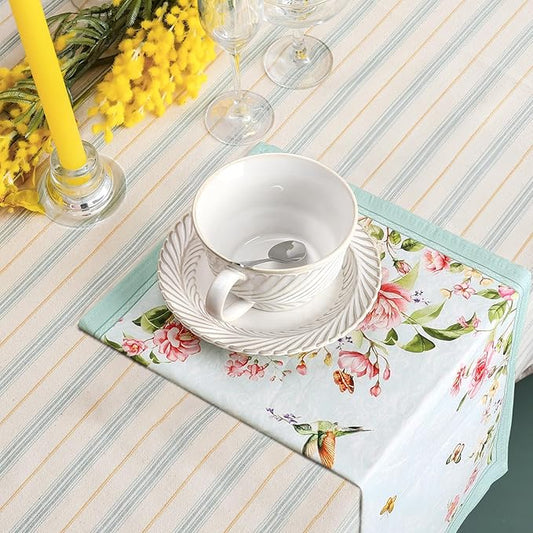 Bird Flower Napkins, 18×18 Inch French Country Dinner Cloth Napkins Set of 6, Washable Cotton Soft Absorbent Square Napkins for Dining Kitchen Party Wedding Decoration