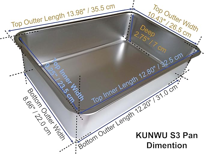 KUNWU Stainless Steel Rectangle Sheet Pan 14"x10"x2.75" Bakeware, Cake Pan Tray for Cake, Cookie (S (14"x10"), 2.75" Deep)