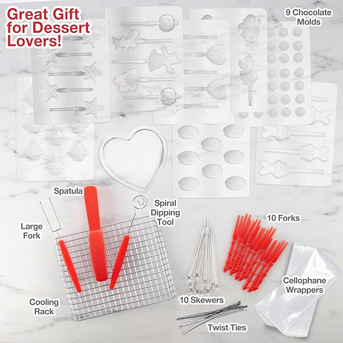Dual Electric Chocolate Melting Pot Set - Valentines Day Candy Bar Making or Fondue Fountain Kit w/ 30 Bonus Accessories - Dip, Drizzle & Decorate Strawberries, Marshmallows- Party Appetizers Desserts