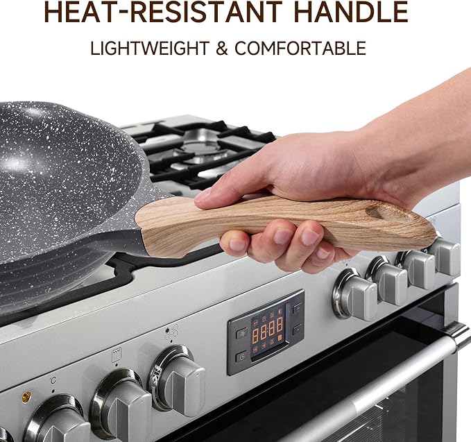 JEETEE 10 Inch Nonstick Frying Pan, Stone Coating Cookware, Nonstick Omelette Pan with Heat-Resistant Handle, Compatible with All Stoves (Grey)