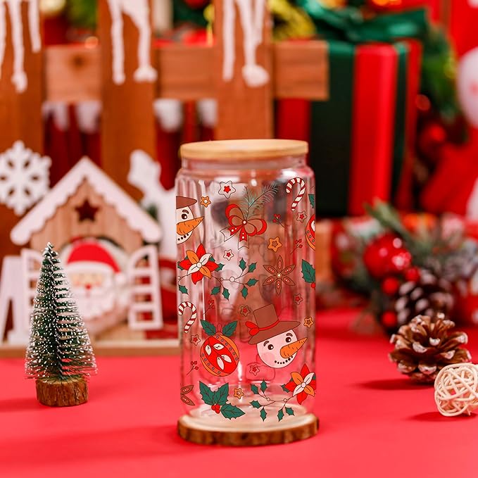 Joyclub 12 Pack Sublimation Glass Cups with Lids and Straws 16oz, Clear Sublimation Glass Tumbler Blanks Beer Can Shaped Mugs for Iced Coffee Smoothie Soda Boba Tea Cocktail Gift
