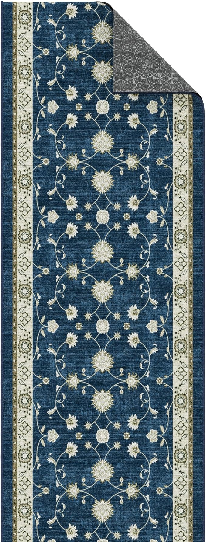 Ottomanson 3-Piece Kitchen Rug Set - Non Slip Runner & Washable Mat - 1'11" x 3' + 1'11" x 4' + 1'11"' x 5' - Durable, Stain Resistant for Entryway, Bedroom and Bathroom, Mahal Navy