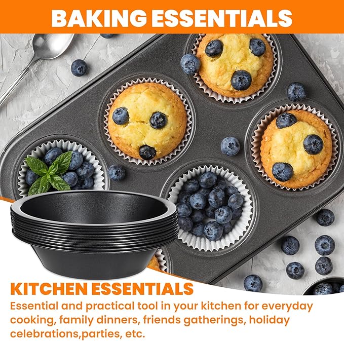 HOFURME 10 Pieces 4 Inch Small Pie Pan Mini Black Pot Pie Tins Round Tart Pans for Baking Carbon Steel Pizza Nonstick Plate Bakeware Set Oven Air Fryer Cake Bread Meat Dessert