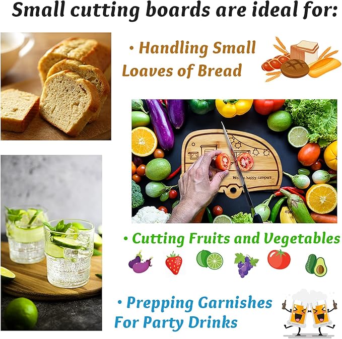 Happy Camper Bamboo Cutting Board,Retro RV Engraved Camping Cutting Board, Camper Decor RV Gift for Couple,Camping,Housewarming&Party