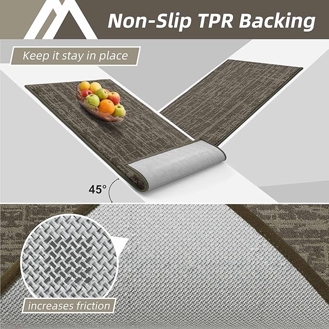 COSY HOMEER Kitchen Rugs 20"x32"+20"x48",Absorbent Soft Kitchen Mats for Floor,Non Slip Kitchen Runner Rug,Washable Kitchen Floor Mats for Sink Mat,Hallway,Laundry,Light Brown