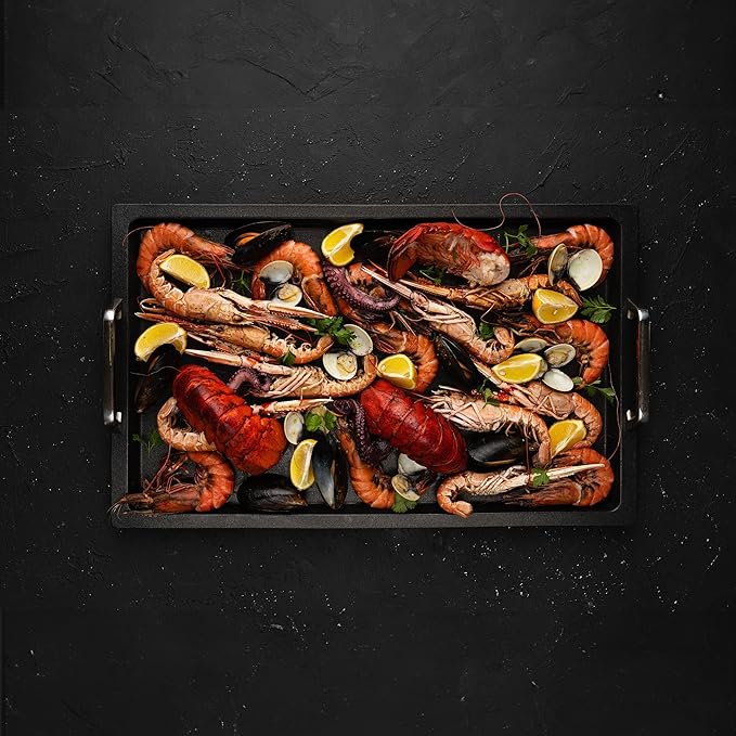 AMT Gastroguss The "World´S [.]" Professional Grill Plate, 53 x 33 cm, 2 cm deep, Stainless Steel Handles, die-cast Aluminium, Non-Induction, Lotan® Non-Stick Coating, AMZN-25333-G-US