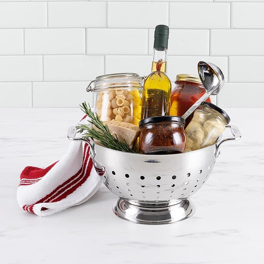 All-Clad Tools and Accessories Stainless Steel Colander 5 Quart Strainer, Pasta Strainer with Handle, Pots and Pans Silver