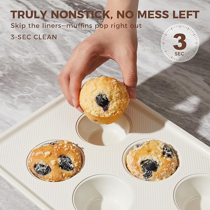 HONGBAKE 24 Cup Nonstick Ceramic Mini Muffin Pan, Non-toxic Mini Cupcake Pans, Muffin tin for Baking, Heavy-duty Aluminized Steel Cupcake Tray with Diamond Texture, Easy To Clean, Cream