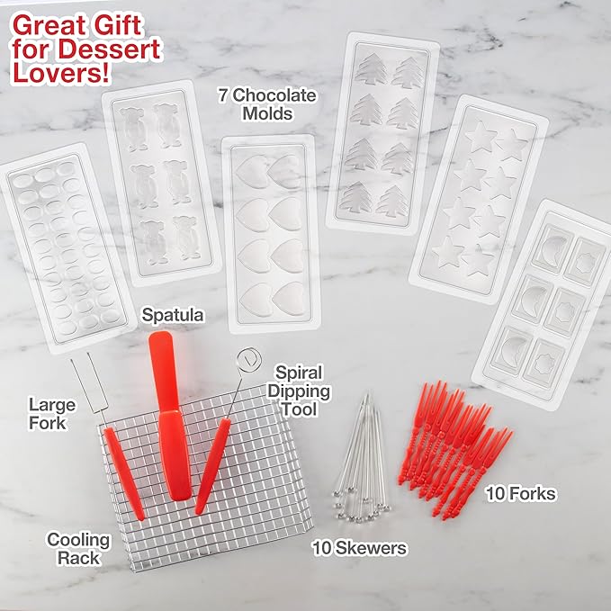 Electric Chocolate Melting Pot Set- Valentines Day Candy Bar Making or Fondue Fountain Kit w/ 30 Bonus Accessories-Dip, Drizzle & Decorate Strawberries, Marshmallows, Snacks- Party Appetizers Desserts