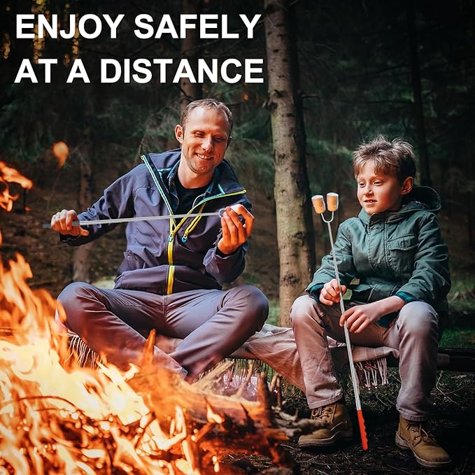 20 Pack Marshmallow Roasting Sticks for Fire Pit, 34" Smores Sticks Skewers with Rubber Handles, Stainless Telescoping Marshmallow Skewers Hot Dog Fork Campfire Cooking Equipment Fire Pit Accessories