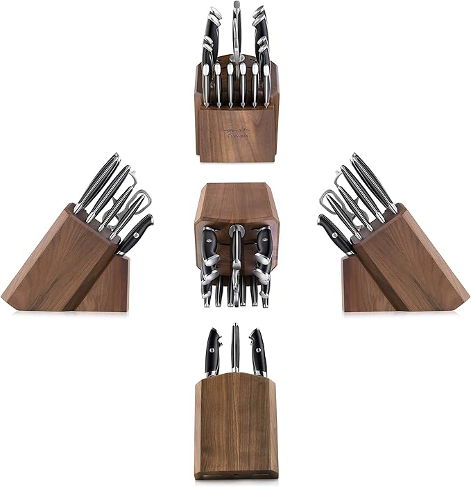 Cangshan Thomas Keller Signature Collection Swedish Powder Steel Forged, 17-Piece Knife Block Set, Walnut, Black