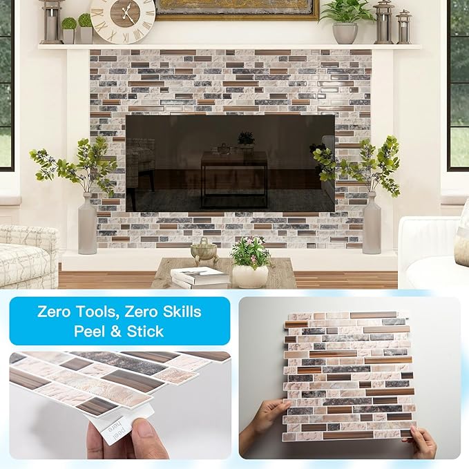 Art3d 10-Sheet Heavy-Duty Peel and Stick Backsplash, Waterproof Wall Tiles Stick on Kitchen Backsplash Living Space, Sandstone
