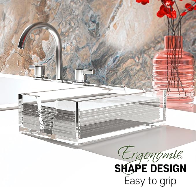 Acrylic Guest Towel Holder Tray for Bathroom – Napkin Holder for Disposable Paper Towels, Hand Towel Organizer for Vanity or Bathroom, Clear Bathroom Accessory, 5.8 x 9.3 x 2.6 Inch Size