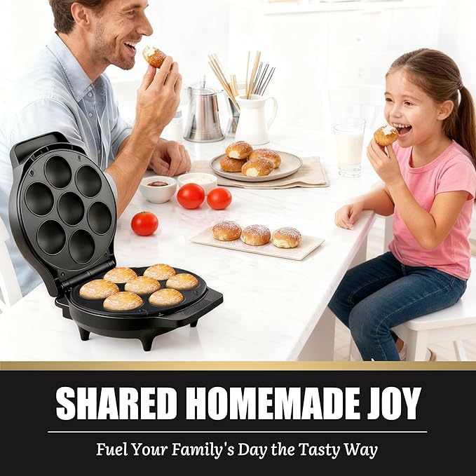 Mini Stuffed Pancakes Maker, Electric Ebleskiver Poffertjes Maker Pan, Danish Pancakes Maker, Cake Pop Maker, Bake 7x 2'' Ebelskivers without any Flipping operation