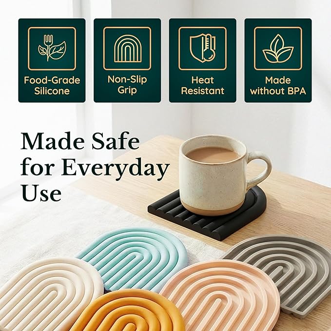 Silicone Trivets for Hot Dishes, Heat-Resistant, Non-Slip Pot Holders for Kitchen & Coasters Durable Hot Pads for Pots, Pans, Baking Dishes & Kitchen Appliances Set of 2 Graphite Noir
