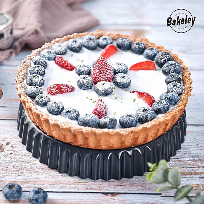 Bakeley 8-Inch Non-Stick Round Tart Pan with Removable Loose Bottom, Quiche Pan for Oven Baking (Black)