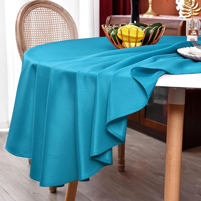 MEANMOY Teal 210 GSM Water & Stain Resistant Round Tablecloth for Circle Table - Solid 70 Inch Turquoise Table Cloth Cover in Wrinkle Free Durable Washable Polyester Fabric for Wedding, Party, Banquet