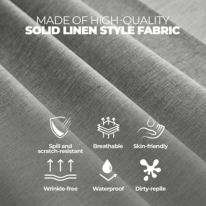 Waterproof Faux Linen Tablecloth 60 Inch, Decorative Fabric Anti-Scratch Table Cloth Cover for Dining Table & Kitchen (Round (2-4 Seats), Dark Grey)