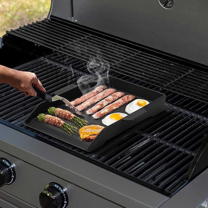 Onlyfire Universal Cast Iron Cooking Griddle for Grills and 2 Burner Range Oven, Non-Stick BBQ Flat Top Griddle with Handles for Outdoor Cooking, 18.1" x 12.2"