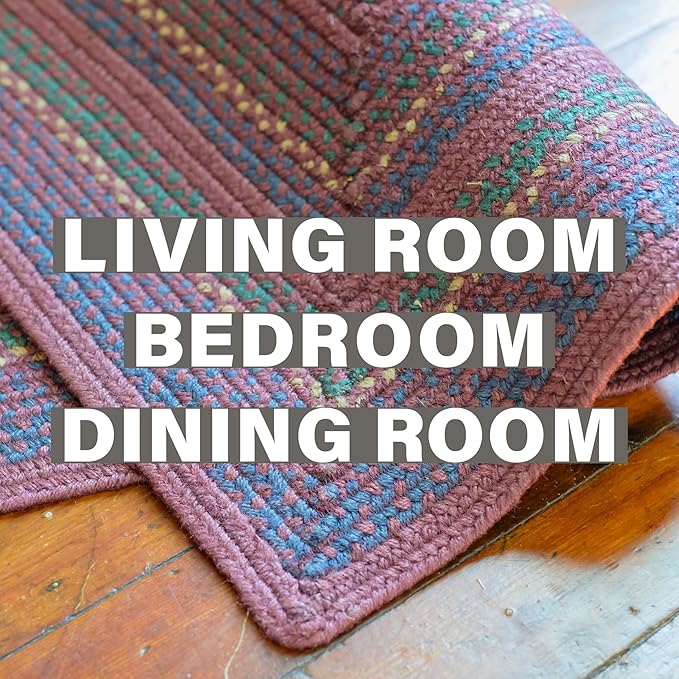Homespice Jamestown Jute Braided Rugs for Bedroom 4x6' - Burgundy and Navy Braided Area Rugs for Cabin Decor