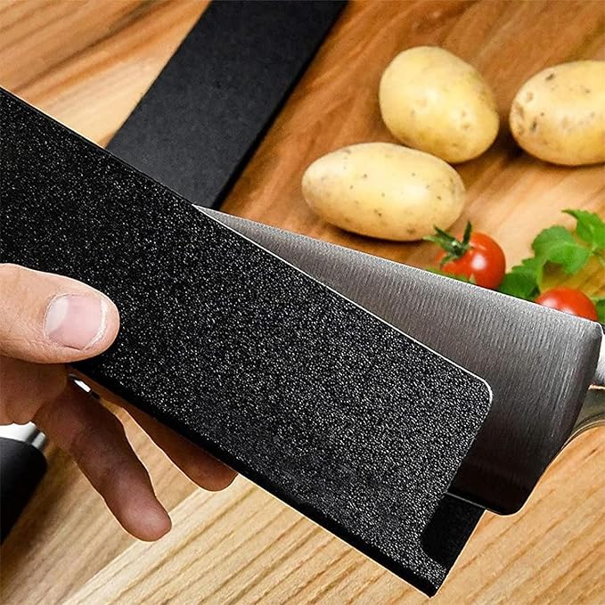 Chef’s Knife Roll Case &6 Packs Knife Edge Guard Set Universal Blade Covers ,Waxed Canvas Cutlery Knives Holders Protectors,Chef's Knife Roll Bag,Portable Travel Chef Knife Case Carrier Storage Bag