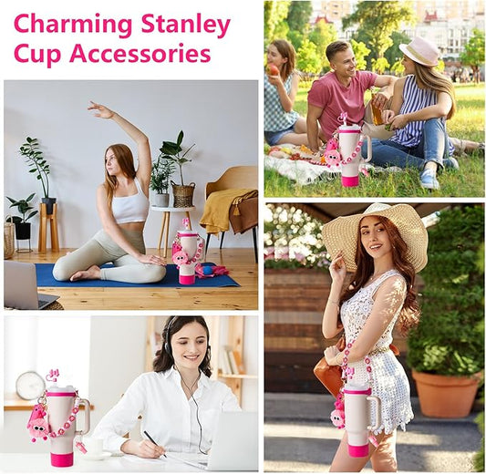 Stanley Cup Accessories Set I Water Bottle Handle Strap, Silicone Cup Boot, Lipstick Holder, Keychain Charms & Handle Charms,Straw Topper Accessories for Stanley Cups 40oz/30oz
