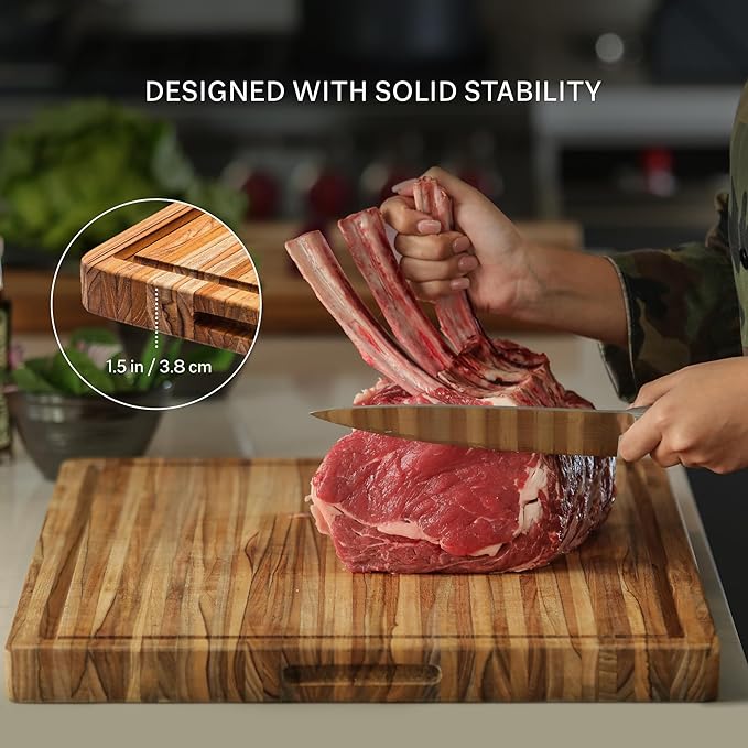 Teakhaus Cutting Board - Medium (M) Wood Cutting Board with Juice Groove - Holiday Gift Ideas for Men and Women - Gift-Ready, Reversible, Edge Grain Wood, Knife Friendly - FSC Certified