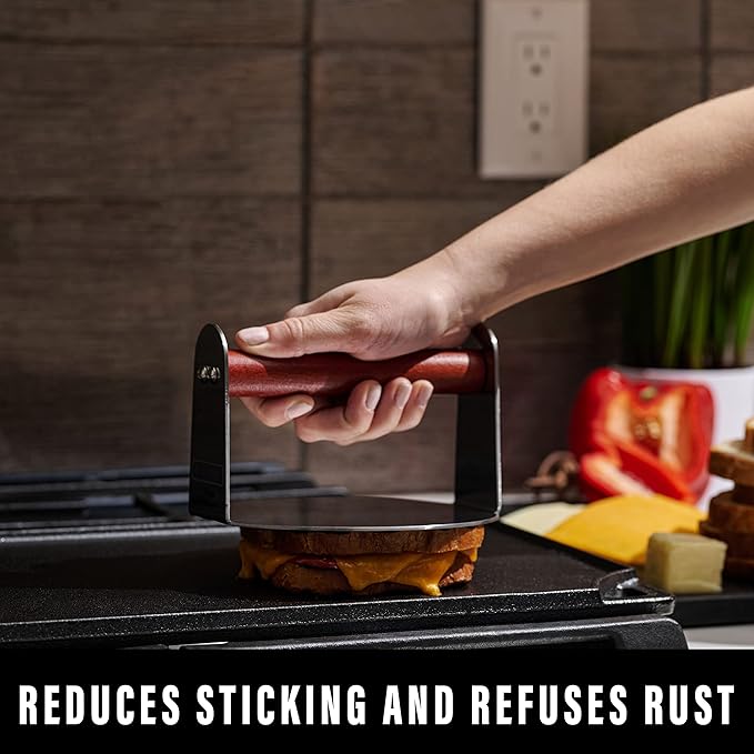 Bellemain Burger Smasher for Griddle | Stainless Steel 6" Round Smash Burger Press | Hamburger Press for Grill, Cooking, Meat Press with Wooden Handle, Grill Accessories Kit