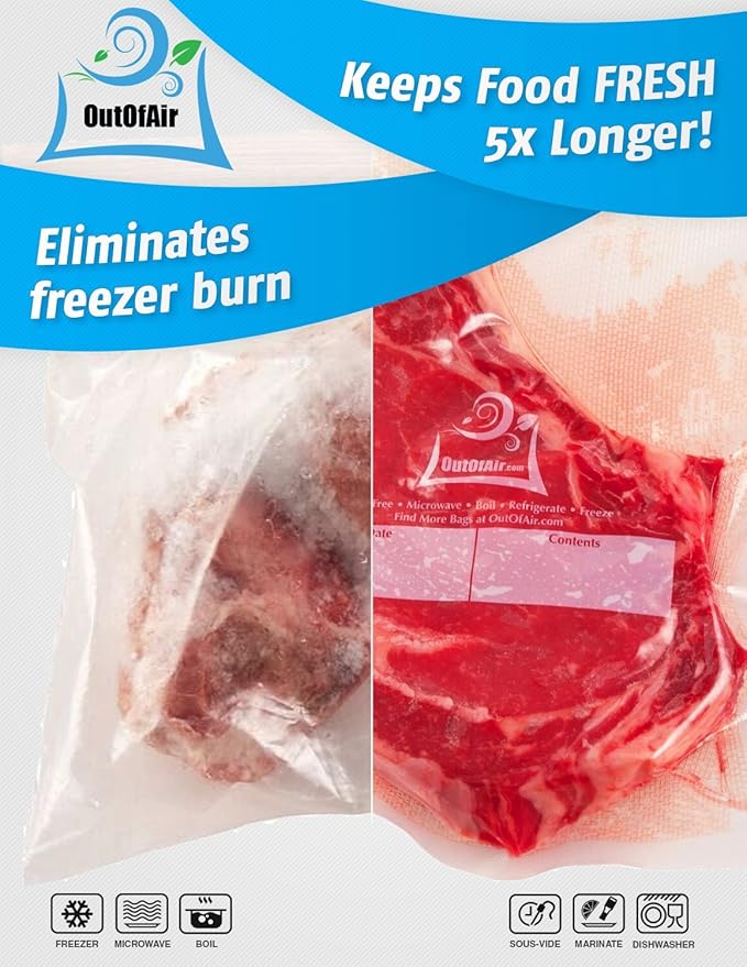 8" & 11" 25ft Vacuum Sealer Rolls (Fit Inside) 4 Rolls (2 of Each, 100ft total) OutOfAir Vacuum Sealer Bags Works With FoodSaver & Other Machines - 33% Thicker BPA Free, Commercial Grade