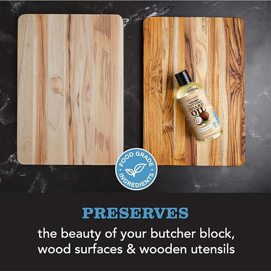 CLARK'S Coconut Cutting Board Finishing Kit - Refined Coconut Oil (12oz), Wax (6oz), Applicator and Buffing Pad - Butcher Block Oil and Wax