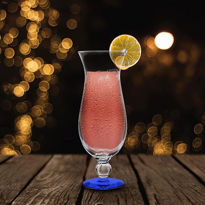 DISCOUNT PROMOS Libbey Hurricane Glasses 16 oz. Set of 12, Bulk Pack - Branded Drinkware for Cocktail, Pina Colada or Mudslide - Blue