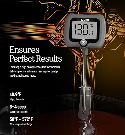 Digital Candy Thermometer with Pot Clip, 10" Long Stainless Steel Probe, Instant Read Kitchen Thermometer for Cooking, Baking, and Candy Making (Grey)
