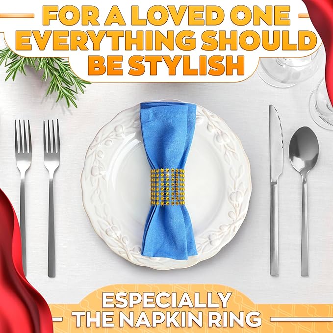 Set of 100 Gold Napkin Rings – Rhinestone Napkin Ring Holders for Weddings, Parties, Fall Events & Table Decorations for Dinner Parties | Durable & Reusable, Great as Elegant Kitchen Gifts for Hosts