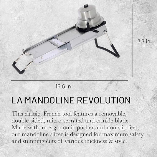de Buyer LA MANDOLINE REVOLUTION - Removable, Double-Sided Stainless Steel Blade - Ideal for Cutting, Shredding, Dicing & Cubing - Includes Three Julienne Blades - Made in France
