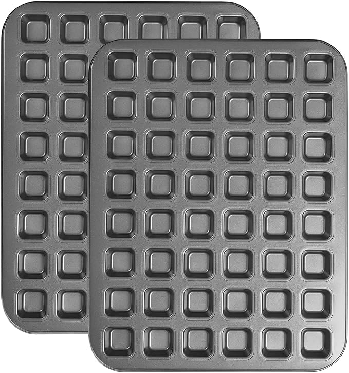 Biubumtu 2-Piece 48 Cup Steel Mini Muffin Pan – Non-Stick Bakeware Mini Cupcake Tin(Square
