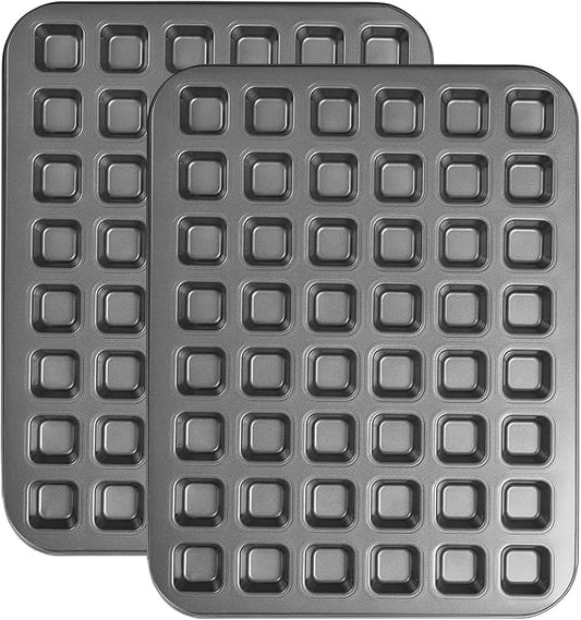Biubumtu 2-Piece 48 Cup Steel Mini Muffin Pan – Non-Stick Bakeware Mini Cupcake Tin(Square