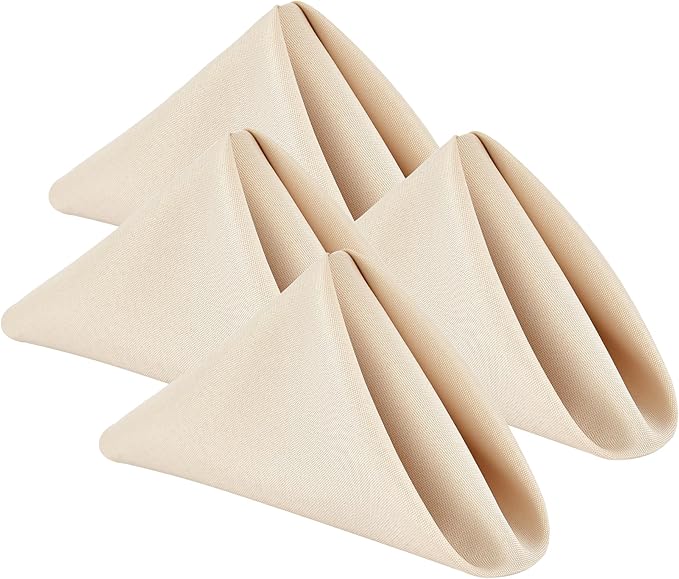 Wolkemer Set of 4 Beige Cloth Napkins 17 x 17 Inches Solid Washable Polyester Dinner Napkins with Hemmed Edges for Dinners Parties Weddings Banquets Events Table Decoration