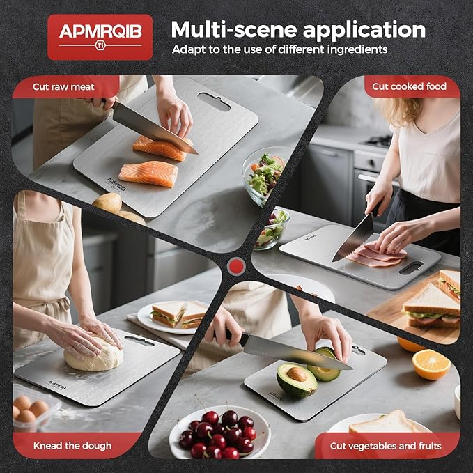 APMRQIB Titanium Cutting Board, 100% Pure Titanium Cutting Boards for Kitchen, Double Sided Non Toxic Cutting Board, Hygiene Durable Dishwasher Safe 10.5”×6.3” (M)