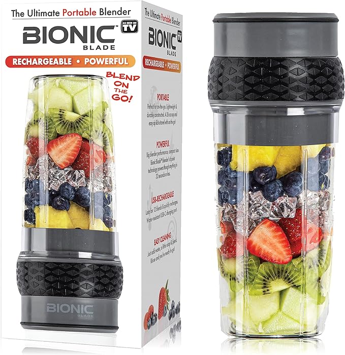 Bionic Blade Personal Blender - 26.5 Oz, Cordless, Rechargeable 18,000 RPM Portable Blender for Shakes and Smoothies - 8.6" Tall, Gunmetal