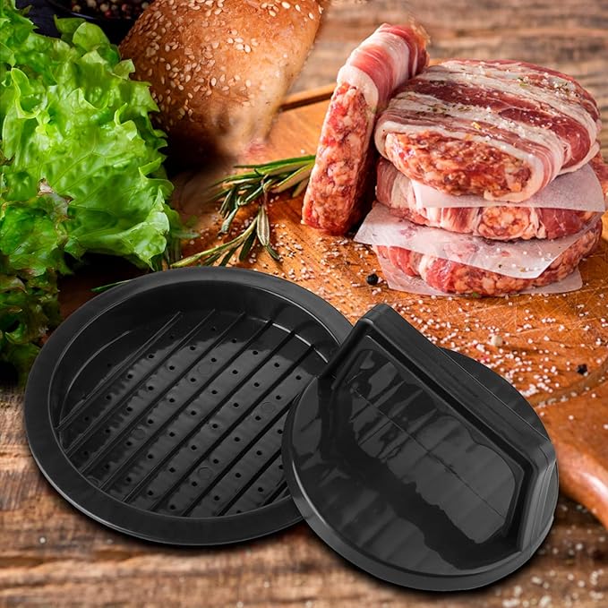 Burger Press Patty Maker, Round Non-Stick Stuffed Hamburger Press Accessories Smashed Hamburger Press Patty Burger Meat Sausage Beef Maker Mold Kitchen Gadgets for Grilling (2 Pack, Black)