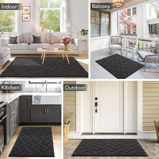 hicorfe Front Door Mat Outside Entrance,24"x35" Absorbent Muddy Dirt Resist Welcome Door Mats Outdoor Indoor,Stain and Fade Resistant,Non Slip Backing Entry Mat Doormat for Entryway (Charcoal)