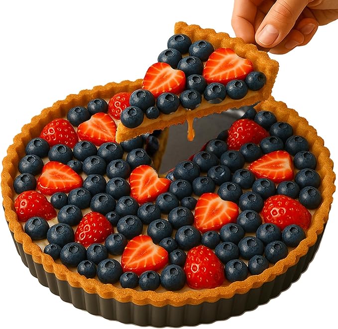 Yamteck 11 Inch Quiche Pans with Pie Cake Server. Removable Bottom, Non-Stick Coating, Rugged Carbon Steel for Tart Quiche Pie Baking. Gift for Women Wife Christmas Thanksgiving Party Festival Family